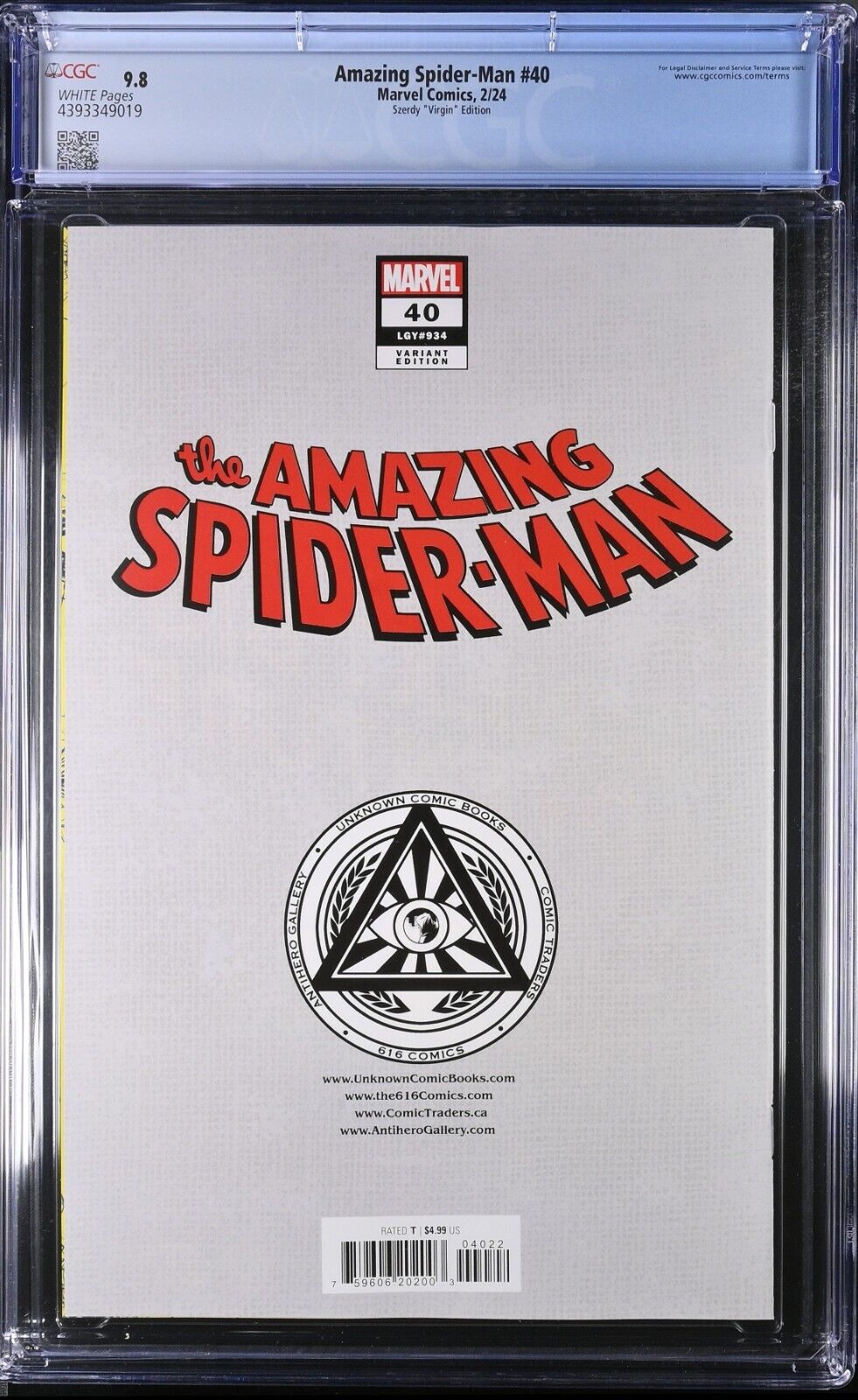AMAZING SPIDER-MAN #40 NATHAN SZERDY VIRGIN VARIANT EXCLUSIVE BLACK CATCGC 9.8