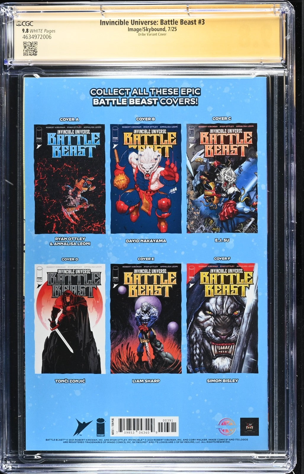 INVINCIBLE UNIVERSE BATTLE BEAST #3 - JONATHAN URIBE VIRGIN SIGNED CGC 9.8