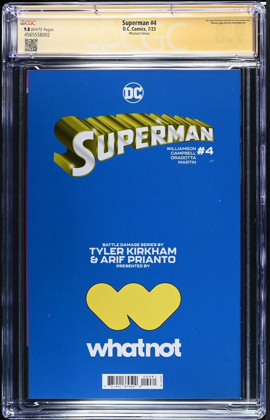 SUPERMAN #4 - TYLER KIRKHAM BATTLE DAMAGE VIRGIN SIGNED CGC 9.8