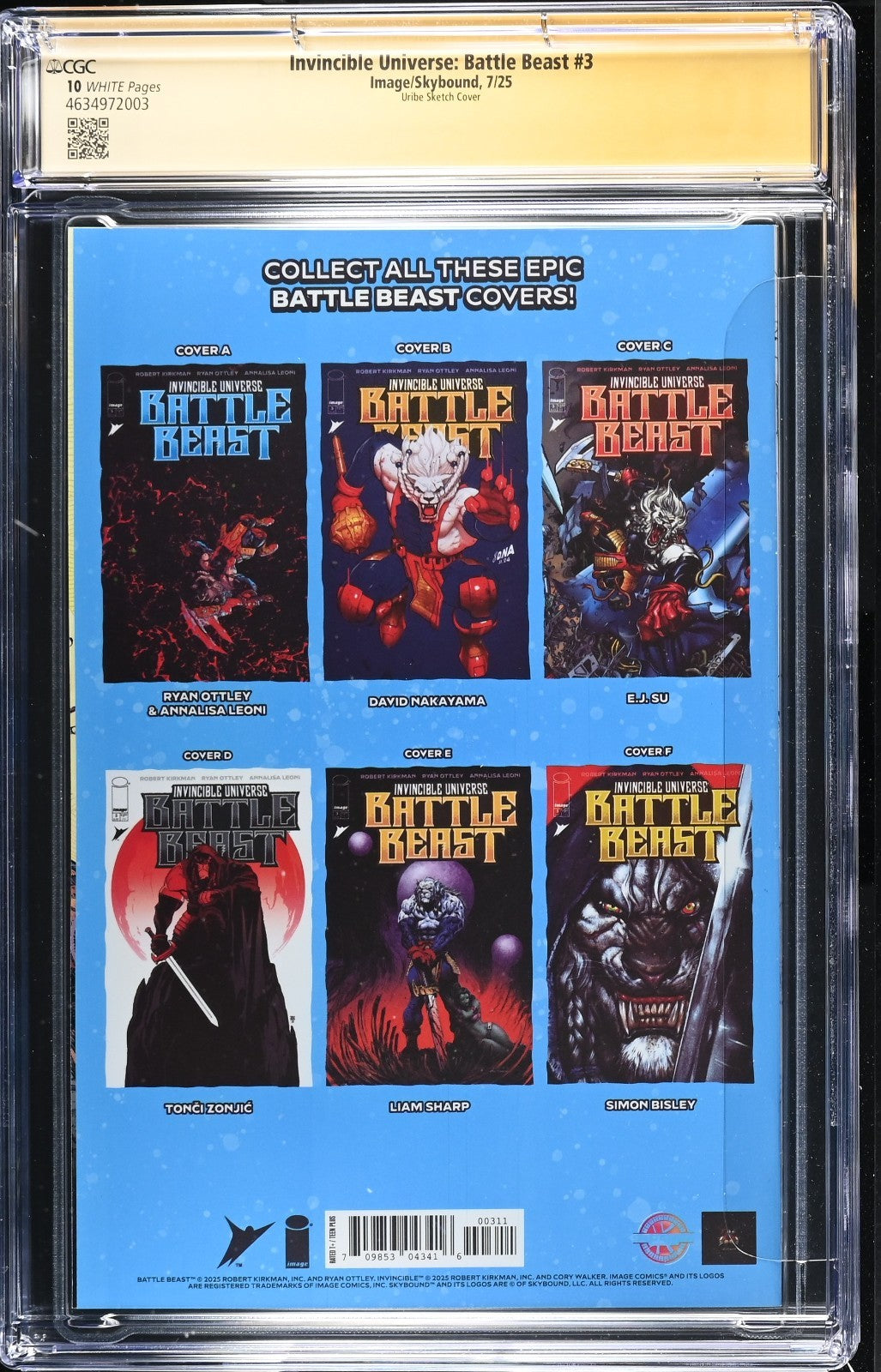 INVINCIBLE UNIVERSE BATTLE BEAST #3 - JONATHAN URIBE SKETCH SIGNED CGC 10