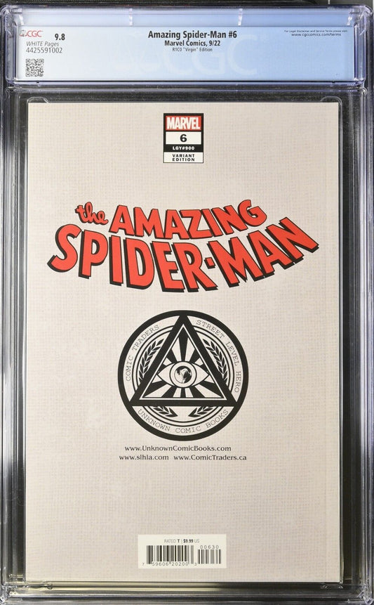 AMAZING SPIDER-MAN #6 - R1C0 VIRGIN VARIANT 🔑KEY MARVEL 2022 CGC 9.8 NM/M