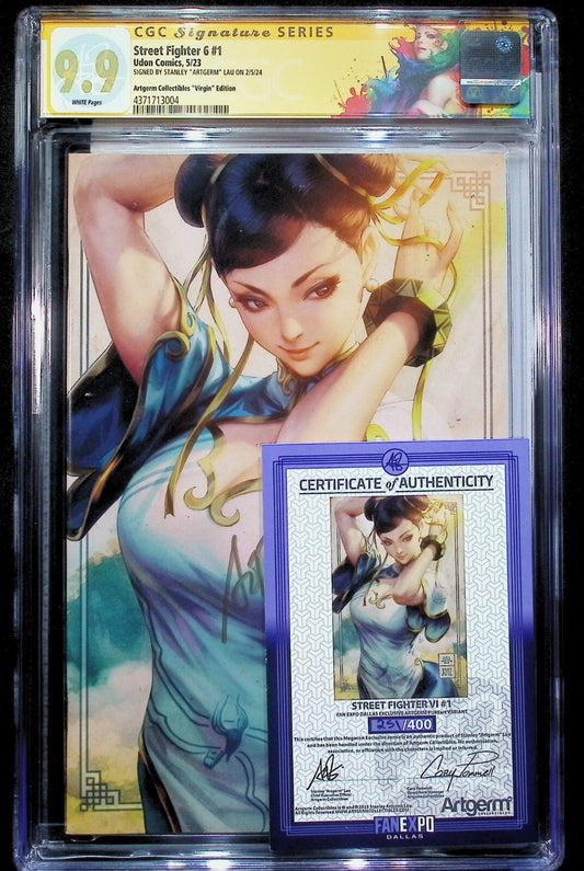 STREET FIGHTER 6 #1 - STANLEY ARTGERM LAU CHUN-LI + COA +LABEL SIGNED CGC 9.9