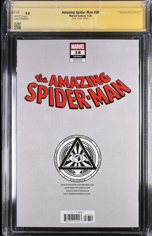 AMAZING SPIDER-MAN #38 - DERRICK CHEW VIRGIN 🔑KEY +COA SIGNED CGC 9.8