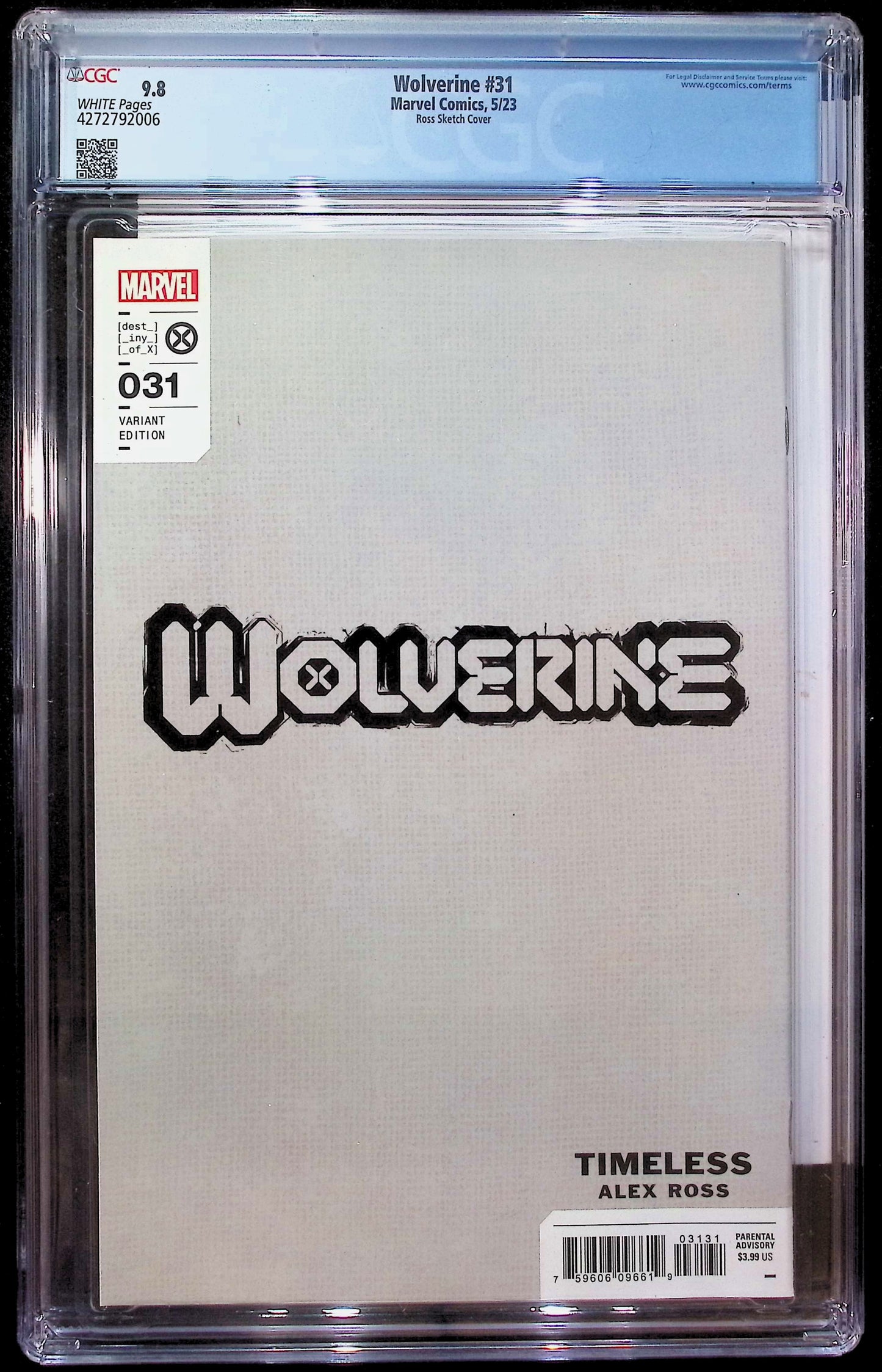 WOLVERINE #31 - ALEX ROSS TIMELESS SKETCH VARIANT OF EMMA FROST CGC 9.8