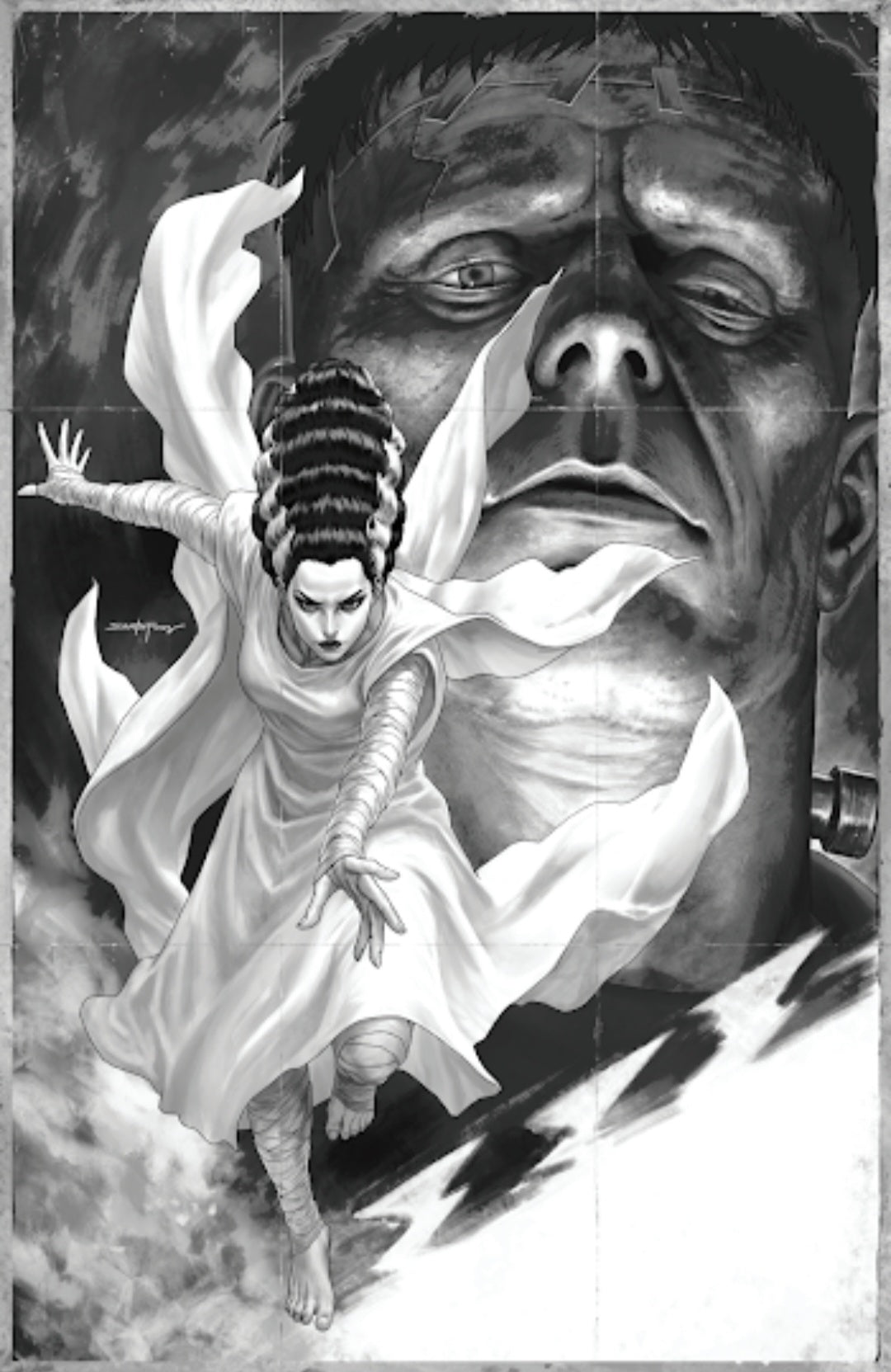 Bride of Frankenstein #1 Santa Fung Virgin B&W Exclusive Ltd to 700 PRESALE 10/28