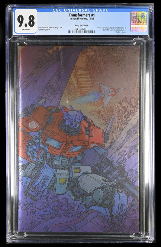 TRANSFORMERS #1 - RYAN BARRY FOIL VIRGIN VARIANT 🔑KEY +COA LTD 1000 CGC 9.8