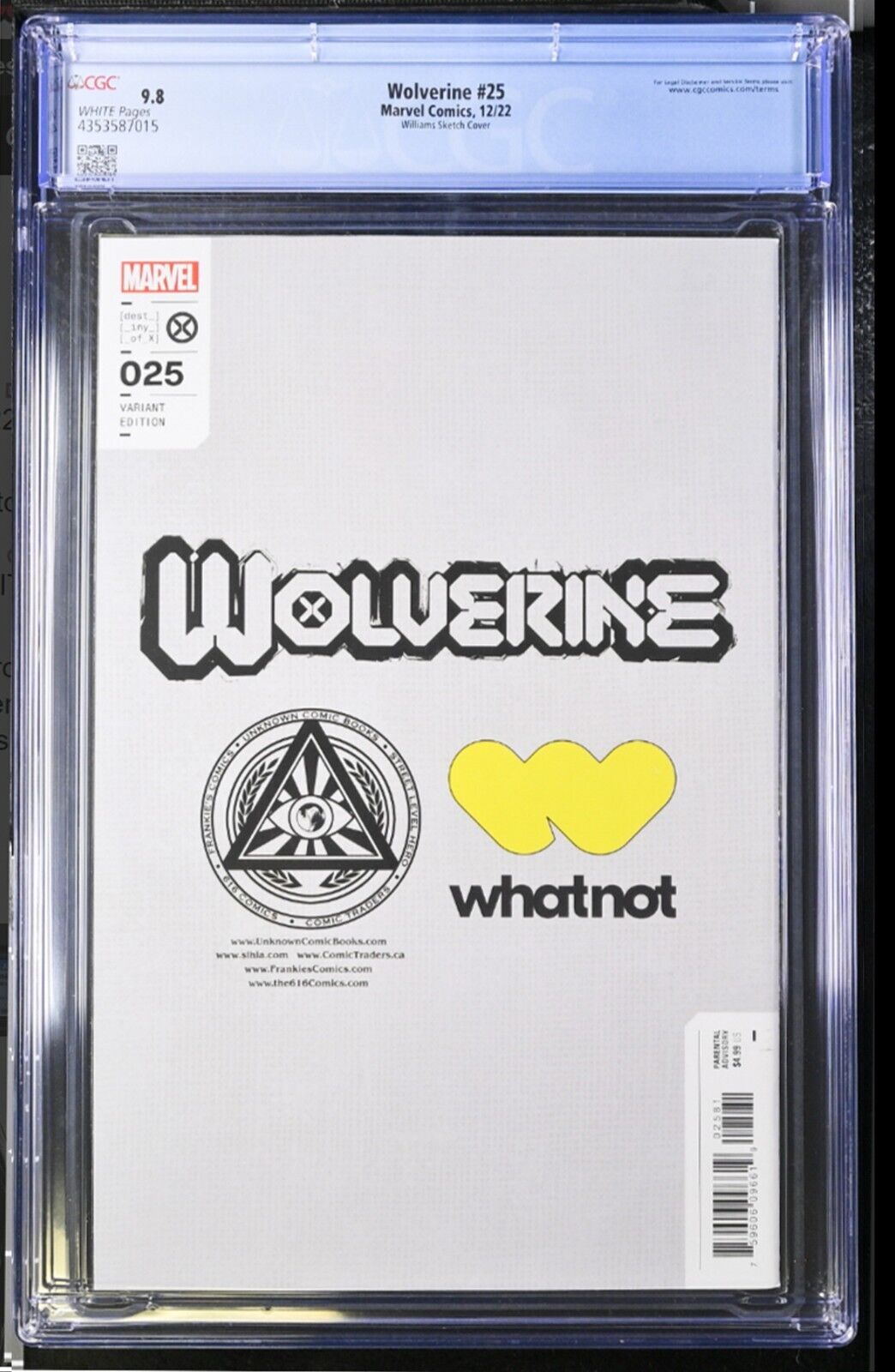 WOLVERINE #25 - SCOTT WILLIAMS SKETCH VIRGIN EDITION WHATNOT EXCLUSIVE CGC 9.8