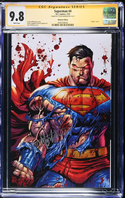 SUPERMAN #4 - TYLER KIRKHAM BATTLE DAMAGE VIRGIN SIGNED CGC 9.8