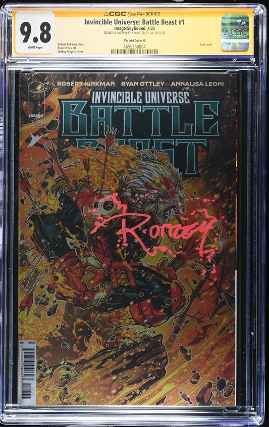 INVINCIBLE UNIVERSE BATTLE BEAST #1 - MYERS OTTLEY SIGNED REMARK 1:100 CGC 9.8