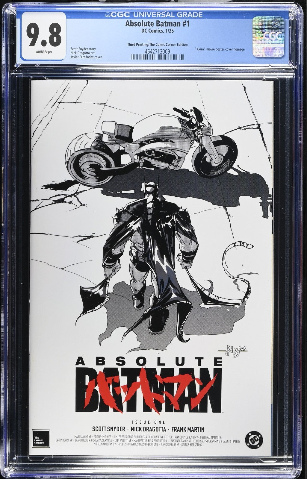 ABSOLUTE BATMAN #1 - 3RD REPRINT JAVIER FERNANDEZ SKETCH VARIANT AKIRA CGC 9.8