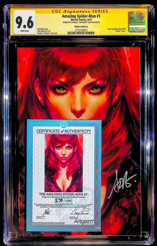 AMAZING SPIDER-MAN #1 - ARTGERM VIRGIN VARIANT A +COA LTD 1500 SIGNED CGC 9.6