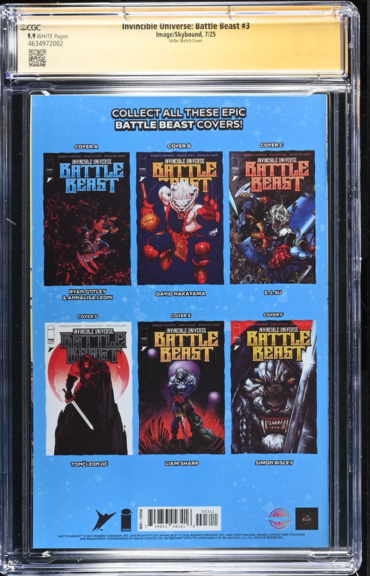 INVINCIBLE UNIVERSE BATTLE BEAST #3 - JONATHAN URIBE SKETCH SIGNED CGC 9.9