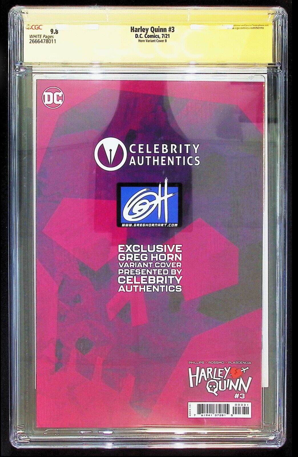 HARLEY QUINN #3 - GREG HORN VIRGIN VARIANT EXCLUSIVE 2021 SIGNED CGC 9.8