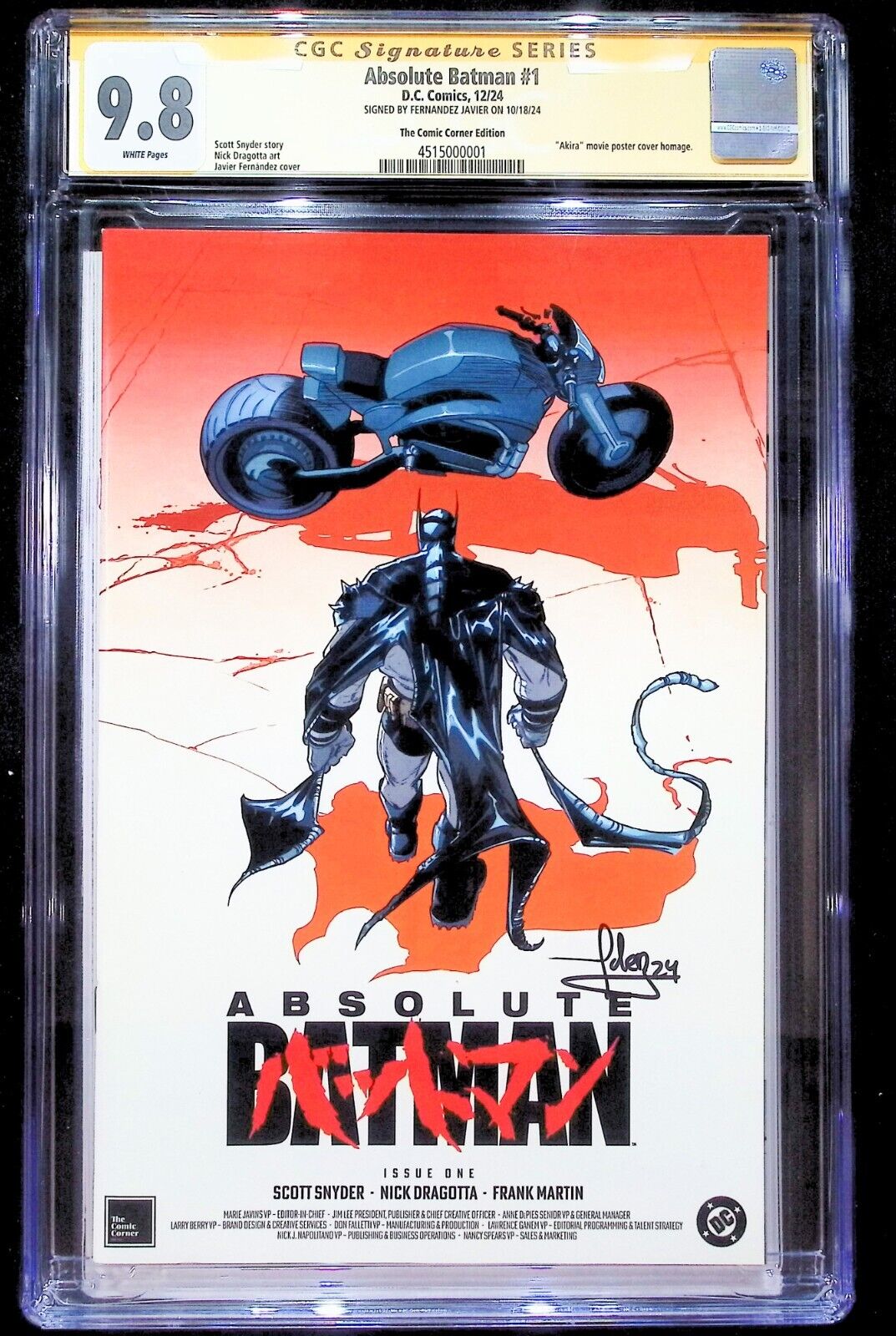 ABSOLUTE BATMAN #1 - JAVIER FERNANDEZ AKIRA HOMAGE NYCC 2024 SIGNED CGC 9.8