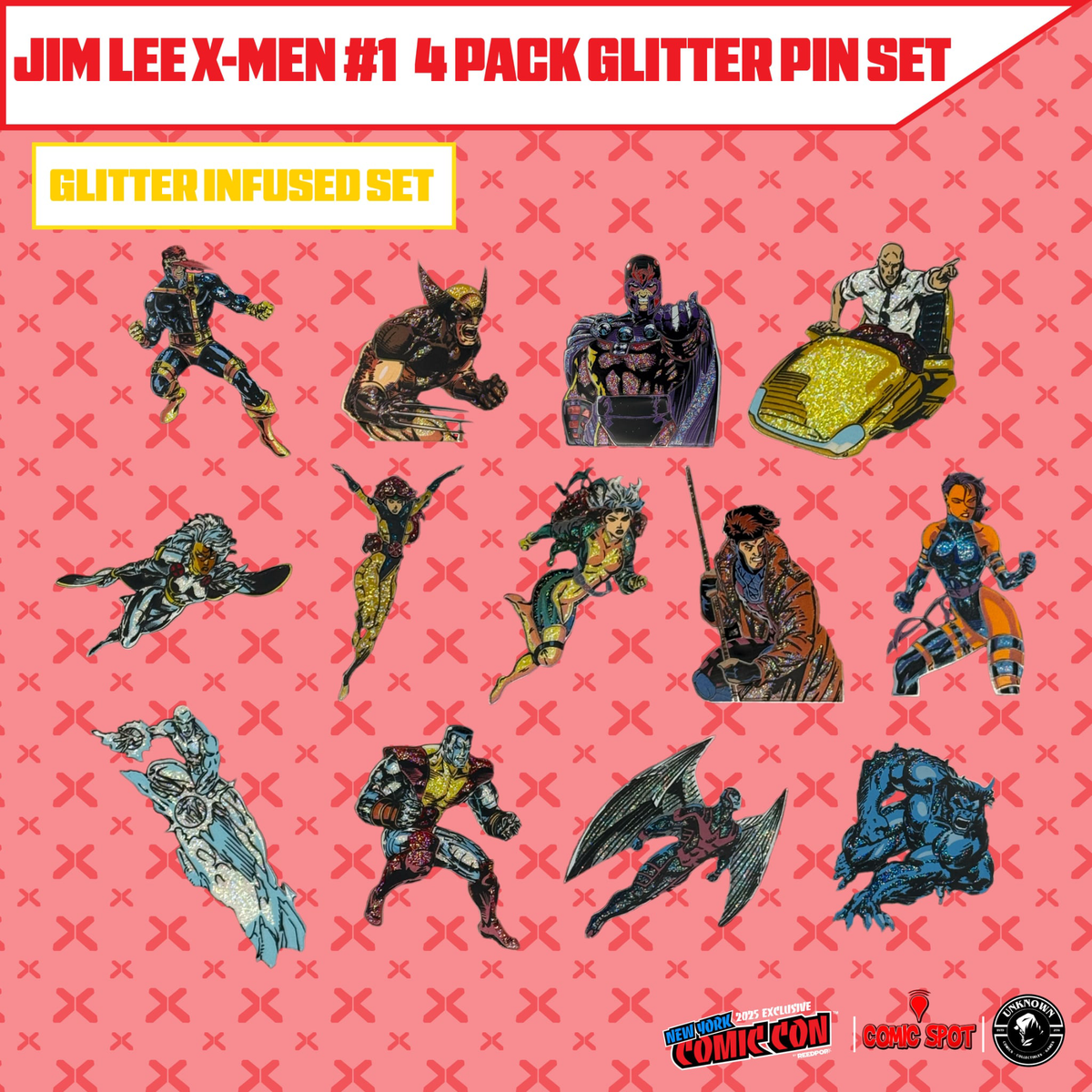 Jim Lee X-Men #1 4 Pack Exclusive Enamel GLITTER ✨ NYCC EXCLUSIVE Pin Set Only 250 Made (10/22/2025)