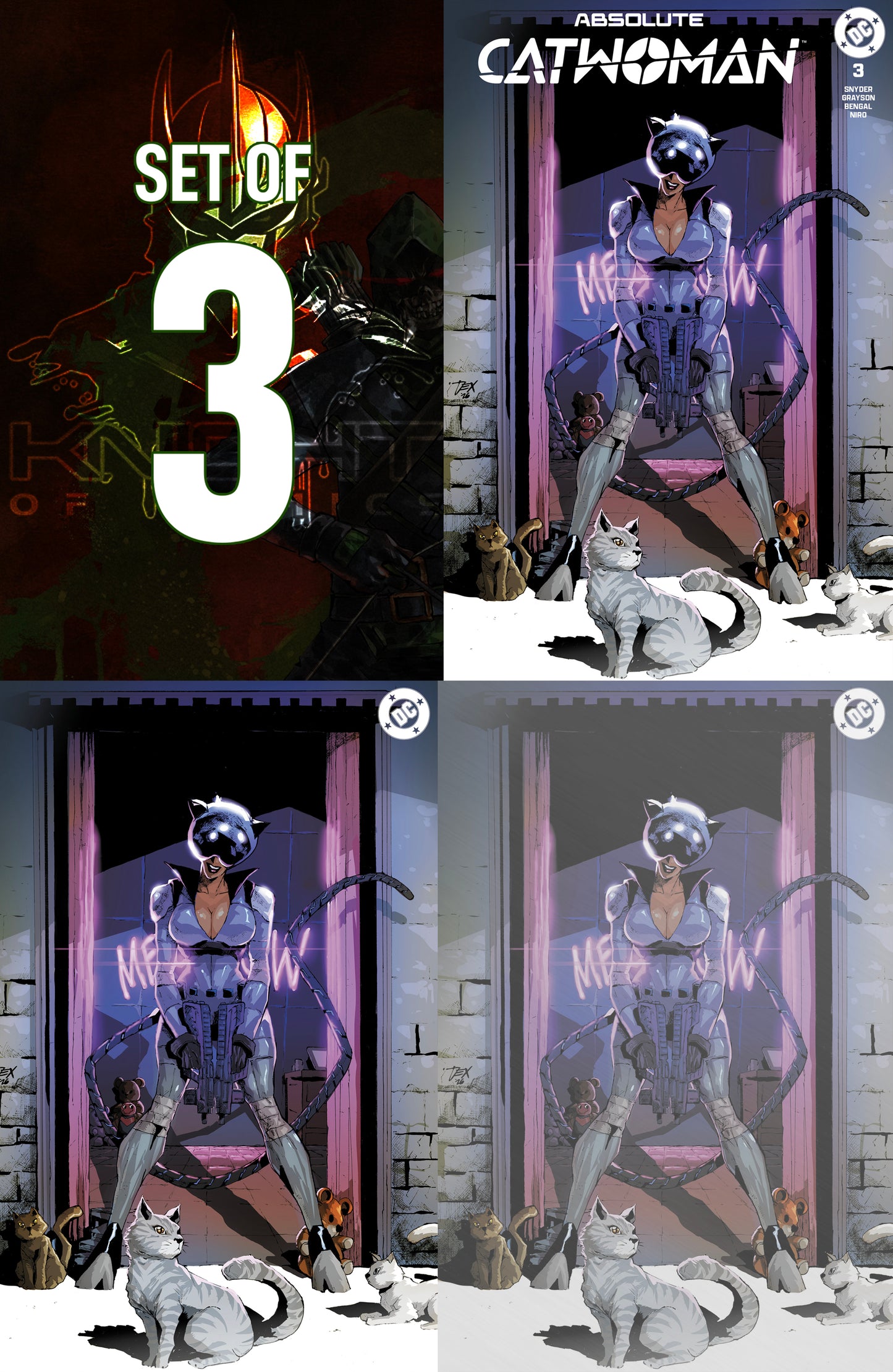 ABSOLUTE CATWOMAN #23 - DEXTER SOY TRADE, VIRGIN & FOIL VARIANT KNIGHT OF COMICS EXCLUSIVE BUNDLE SET OF 3 LTD 75 - Presale